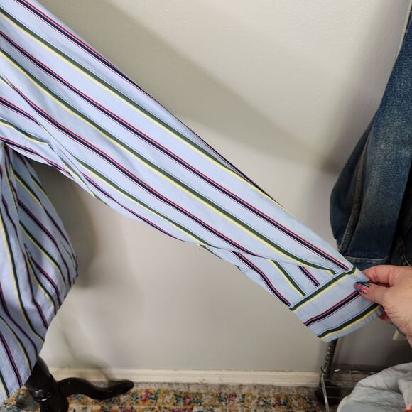 The Echo Unlimited The Classic Woven Shirt Blue Stripe Button Down Size Large - Picture 4 of 10